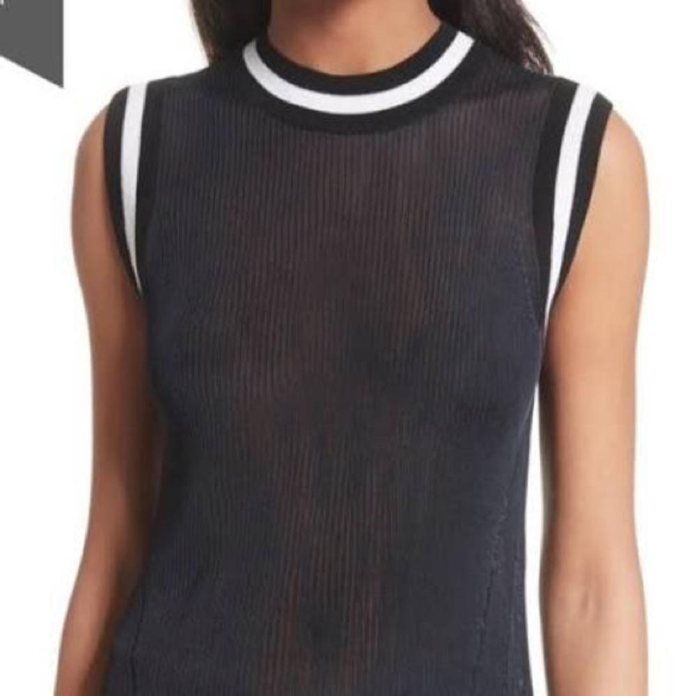 Rag & Bone Navy Priya Ribbed Tank with White Trim